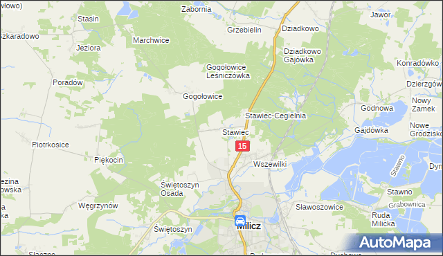 mapa Stawiec gmina Milicz, Stawiec gmina Milicz na mapie Targeo