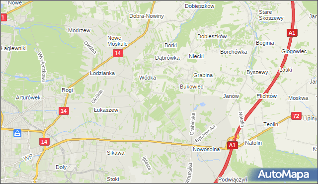 mapa Dąbrowa gmina Nowosolna, Dąbrowa gmina Nowosolna na mapie Targeo