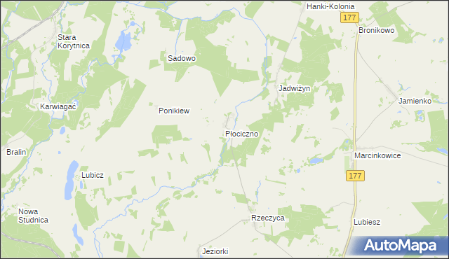 mapa Płociczno gmina Tuczno, Płociczno gmina Tuczno na mapie Targeo