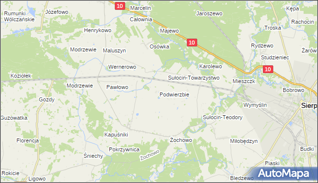 mapa Podwierzbie gmina Sierpc, Podwierzbie gmina Sierpc na mapie Targeo