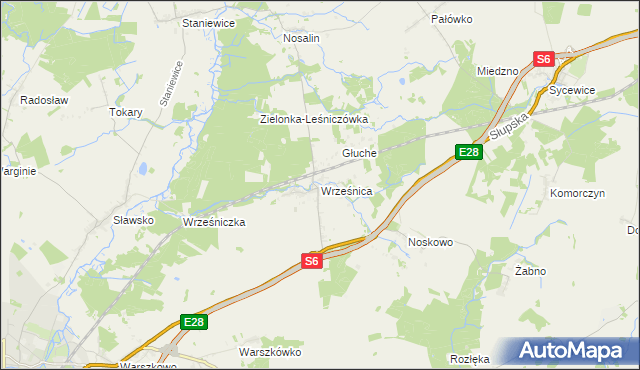 mapa Wrześnica gmina Sławno, Wrześnica gmina Sławno na mapie Targeo