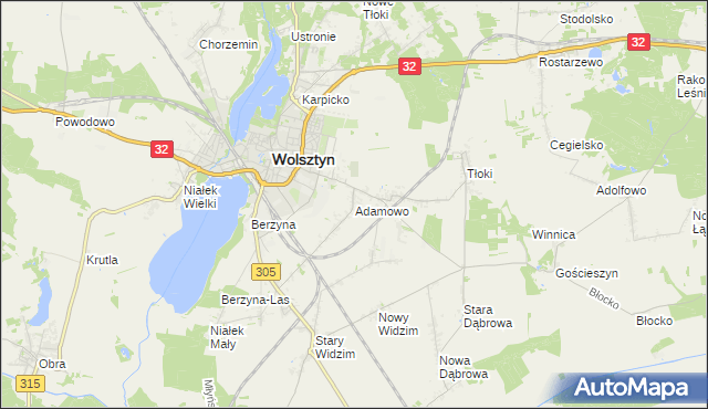 mapa Adamowo gmina Wolsztyn, Adamowo gmina Wolsztyn na mapie Targeo