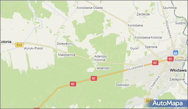 mapa Adampol Kolonia, Adampol Kolonia na mapie Targeo