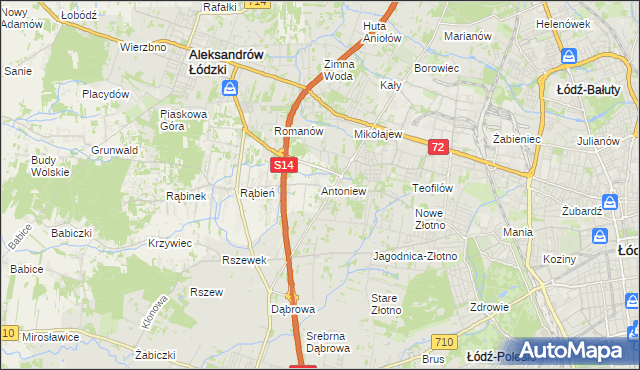 mapa Antoniew gmina Aleksandrów Łódzki, Antoniew gmina Aleksandrów Łódzki na mapie Targeo
