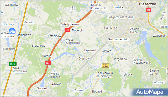 mapa Bąkówka gmina Piaseczno, Bąkówka gmina Piaseczno na mapie Targeo
