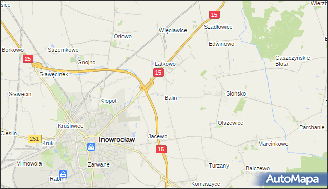 mapa Balin gmina Inowrocław, Balin gmina Inowrocław na mapie Targeo