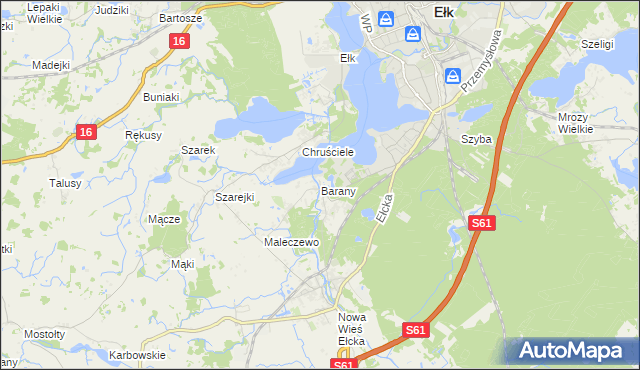 mapa Barany gmina Ełk, Barany gmina Ełk na mapie Targeo