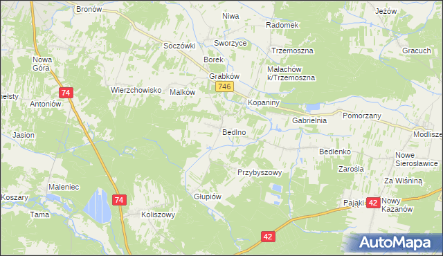 mapa Bedlno gmina Końskie, Bedlno gmina Końskie na mapie Targeo