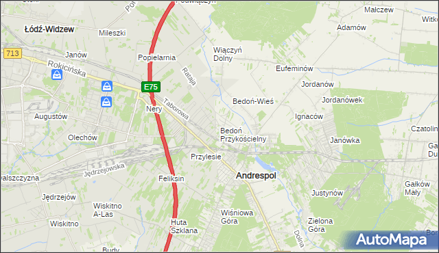 mapa Bedoń Przykościelny, Bedoń Przykościelny na mapie Targeo