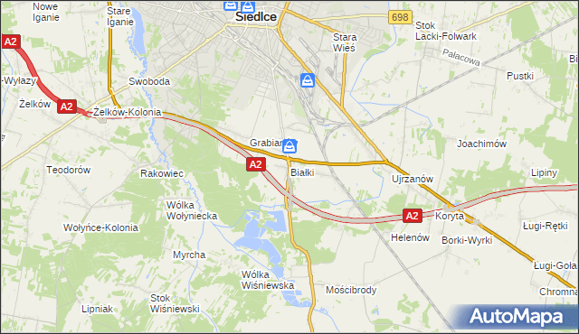 mapa Białki gmina Siedlce, Białki gmina Siedlce na mapie Targeo