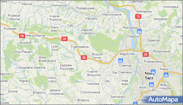 mapa Biczyce Górne, Biczyce Górne na mapie Targeo