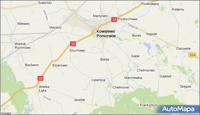 mapa Bielsk gmina Kowalewo Pomorskie, Bielsk gmina Kowalewo Pomorskie na mapie Targeo