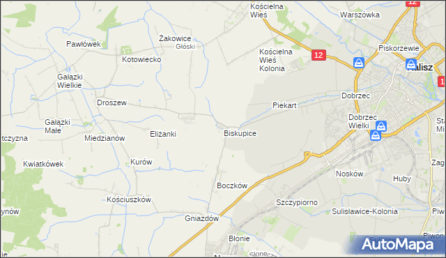 mapa Biskupice gmina Nowe Skalmierzyce, Biskupice gmina Nowe Skalmierzyce na mapie Targeo