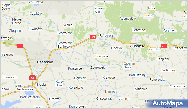 mapa Biskupice gmina Pacanów, Biskupice gmina Pacanów na mapie Targeo