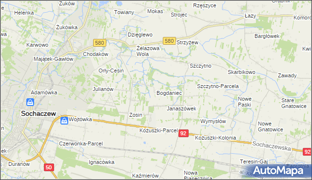 mapa Bogdaniec gmina Sochaczew, Bogdaniec gmina Sochaczew na mapie Targeo