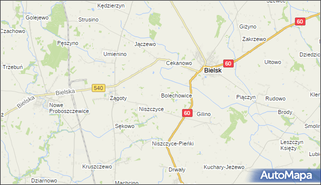 mapa Bolechowice gmina Bielsk, Bolechowice gmina Bielsk na mapie Targeo