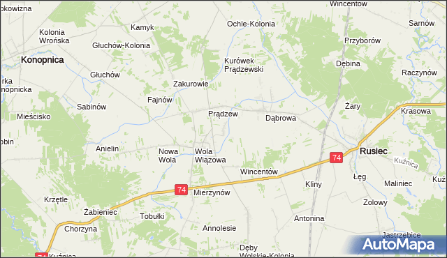 mapa Bolesławów gmina Rusiec, Bolesławów gmina Rusiec na mapie Targeo