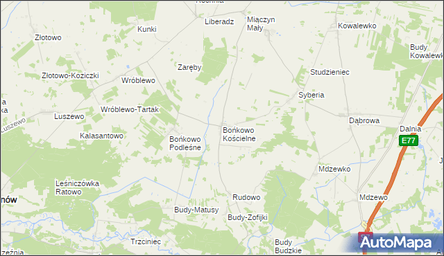 mapa Bońkowo Kościelne, Bońkowo Kościelne na mapie Targeo