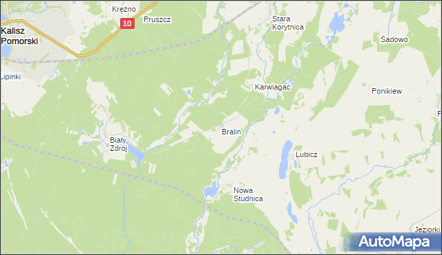 mapa Bralin gmina Kalisz Pomorski, Bralin gmina Kalisz Pomorski na mapie Targeo