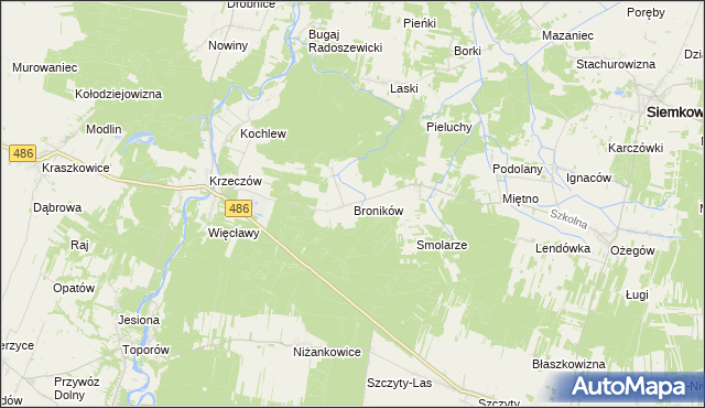 mapa Broników gmina Wierzchlas, Broników gmina Wierzchlas na mapie Targeo