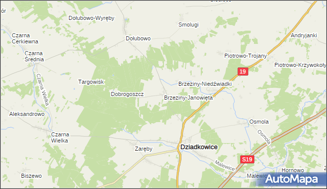 mapa Brzeziny-Janowięta, Brzeziny-Janowięta na mapie Targeo