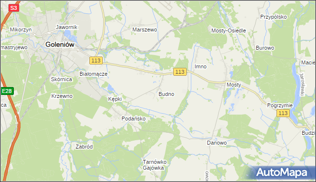 mapa Budno gmina Goleniów, Budno gmina Goleniów na mapie Targeo