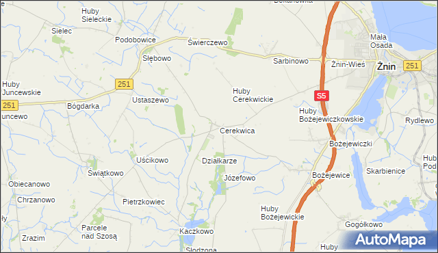 mapa Cerekwica gmina Żnin, Cerekwica gmina Żnin na mapie Targeo