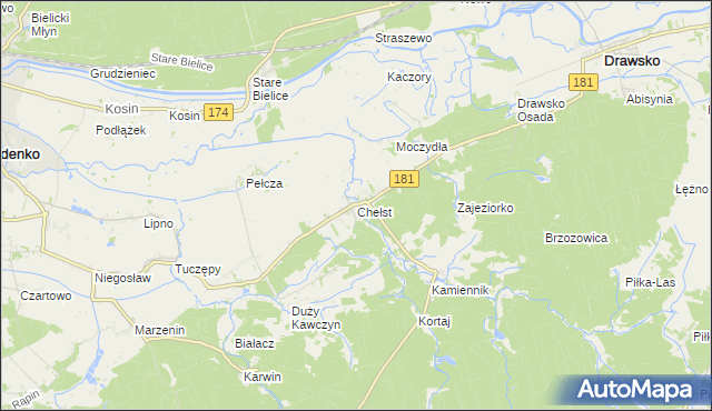 mapa Chełst gmina Drawsko, Chełst gmina Drawsko na mapie Targeo