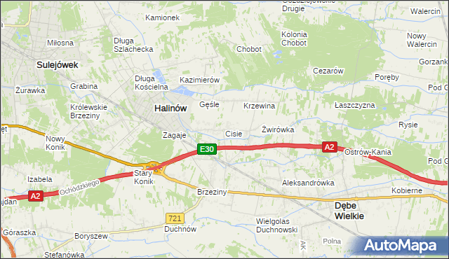 mapa Cisie gmina Halinów, Cisie gmina Halinów na mapie Targeo