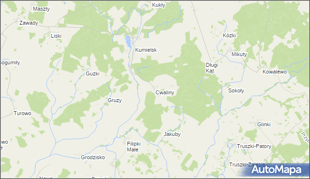 mapa Cwaliny gmina Biała Piska, Cwaliny gmina Biała Piska na mapie Targeo