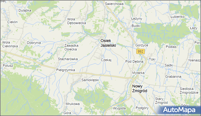 mapa Czekaj gmina Osiek Jasielski, Czekaj gmina Osiek Jasielski na mapie Targeo