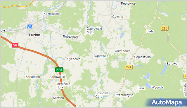 mapa Dąbrówka gmina Luzino, Dąbrówka gmina Luzino na mapie Targeo