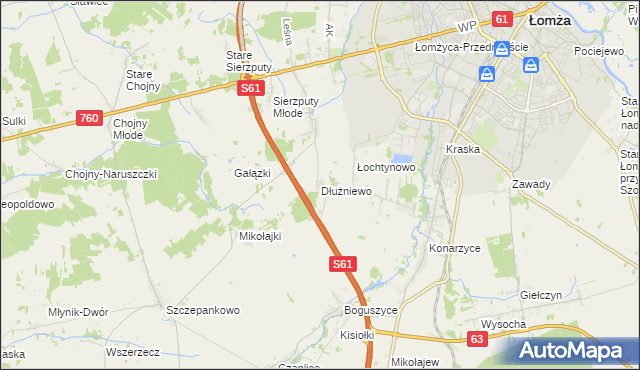 mapa Dłużniewo gmina Łomża, Dłużniewo gmina Łomża na mapie Targeo