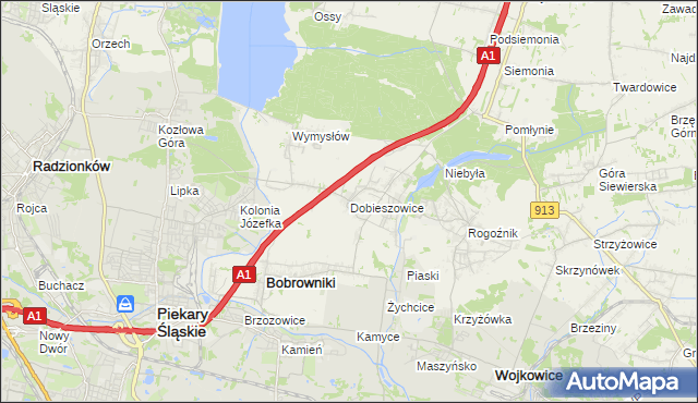 mapa Dobieszowice gmina Bobrowniki, Dobieszowice gmina Bobrowniki na mapie Targeo