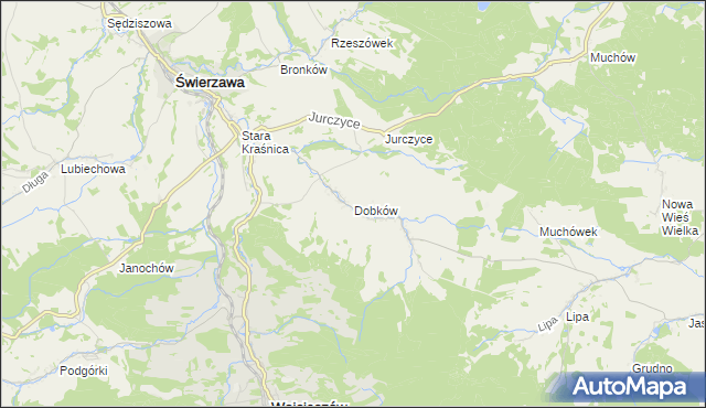 mapa Dobków gmina Świerzawa, Dobków gmina Świerzawa na mapie Targeo