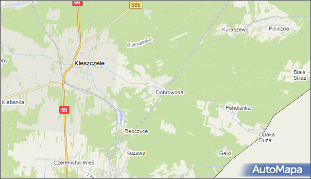 mapa Dobrowoda gmina Kleszczele, Dobrowoda gmina Kleszczele na mapie Targeo