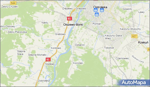 mapa Dzbenin gmina Rzekuń, Dzbenin gmina Rzekuń na mapie Targeo