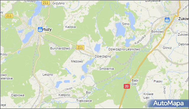 mapa Dzierżążno gmina Kartuzy, Dzierżążno gmina Kartuzy na mapie Targeo