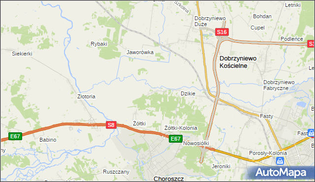 mapa Dzikie-Kolonia, Dzikie-Kolonia na mapie Targeo