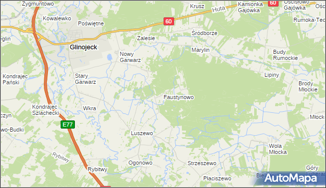 mapa Faustynowo gmina Glinojeck, Faustynowo gmina Glinojeck na mapie Targeo