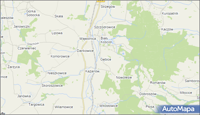 mapa Gębice gmina Strzelin, Gębice gmina Strzelin na mapie Targeo
