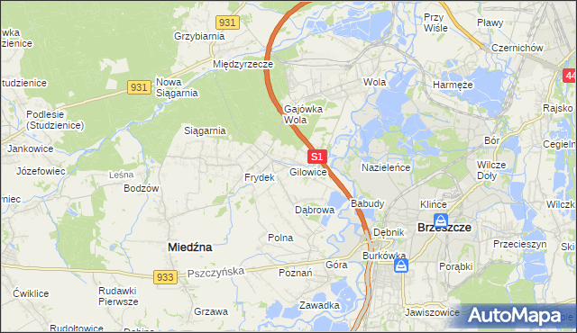 mapa Gilowice gmina Miedźna, Gilowice gmina Miedźna na mapie Targeo