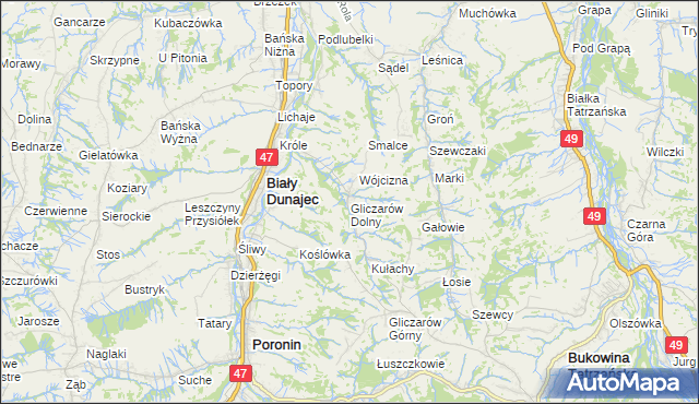 mapa Gliczarów Dolny, Gliczarów Dolny na mapie Targeo