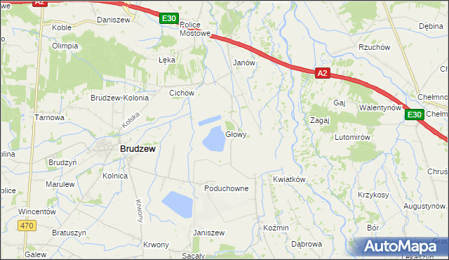 mapa Głowy gmina Brudzew, Głowy gmina Brudzew na mapie Targeo