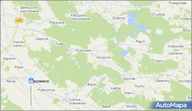 mapa Głuszyna gmina Kraszewice, Głuszyna gmina Kraszewice na mapie Targeo