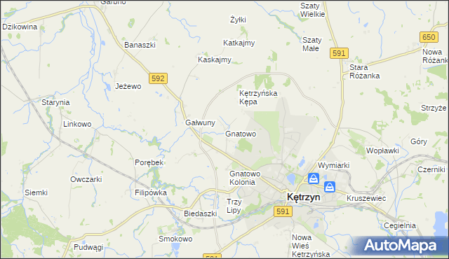 mapa Gnatowo gmina Kętrzyn, Gnatowo gmina Kętrzyn na mapie Targeo