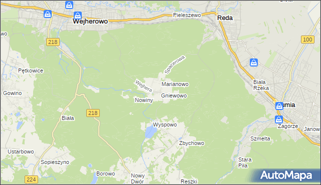 mapa Gniewowo gmina Wejherowo, Gniewowo gmina Wejherowo na mapie Targeo