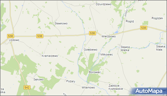 mapa Gołębiewo gmina Kozłowo, Gołębiewo gmina Kozłowo na mapie Targeo