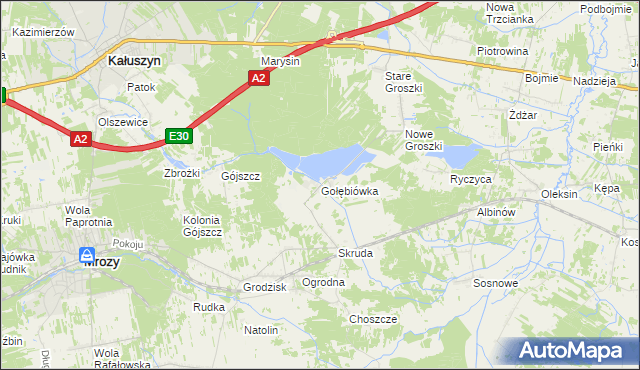 mapa Gołębiówka gmina Kałuszyn, Gołębiówka gmina Kałuszyn na mapie Targeo