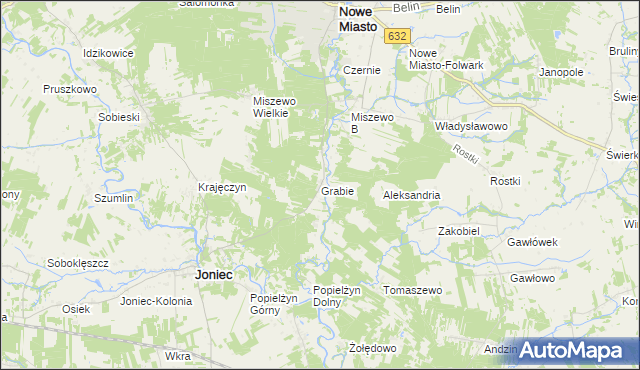 mapa Grabie gmina Nowe Miasto, Grabie gmina Nowe Miasto na mapie Targeo